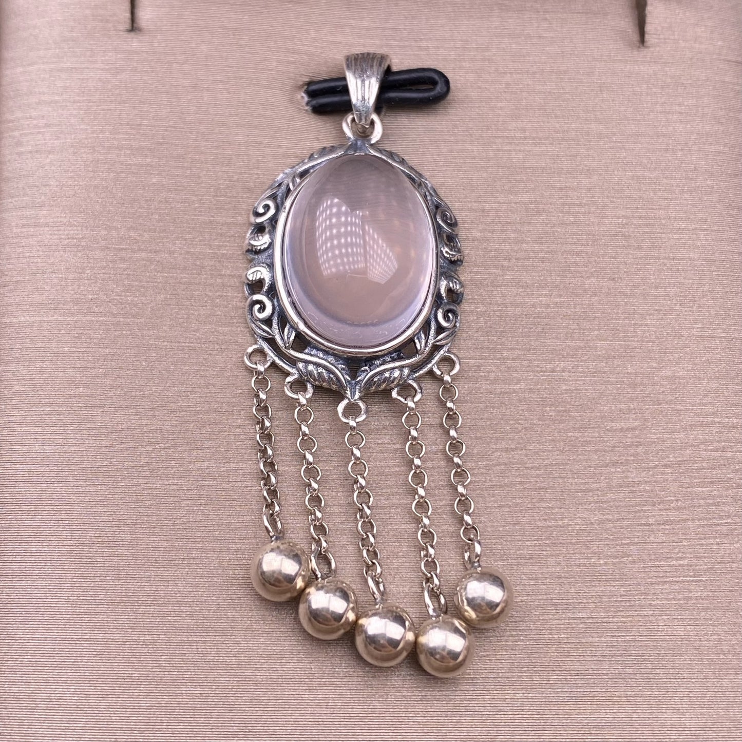 Pendentif pompon en cristal rose aigue-marine, pendentif rétro incrusté d'argent s925