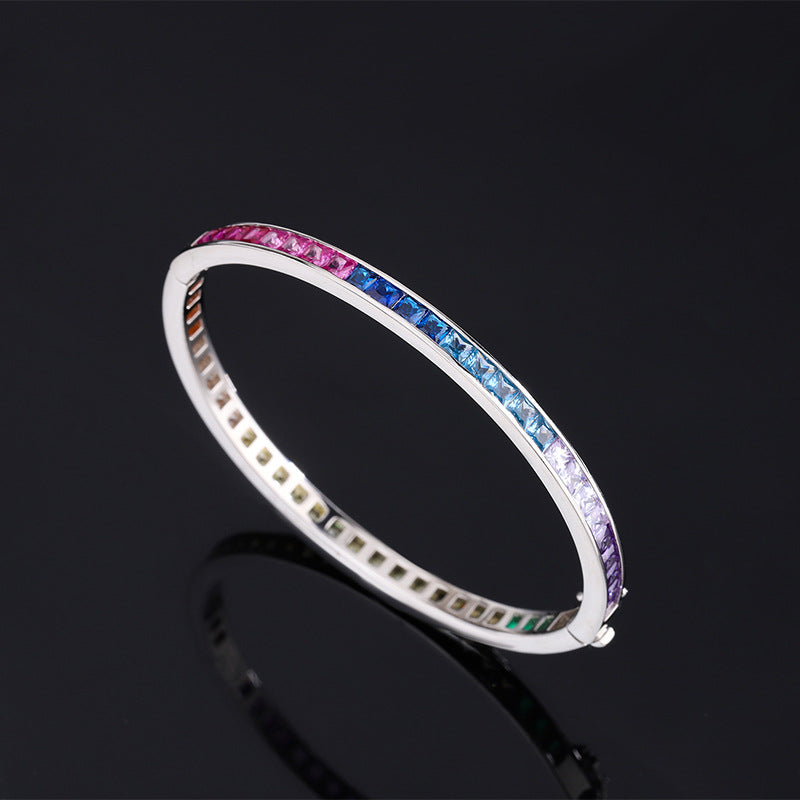 S925 all-over silver imitation colored gemstone retro gradient bracelet temperament light luxury jewelry bracelet