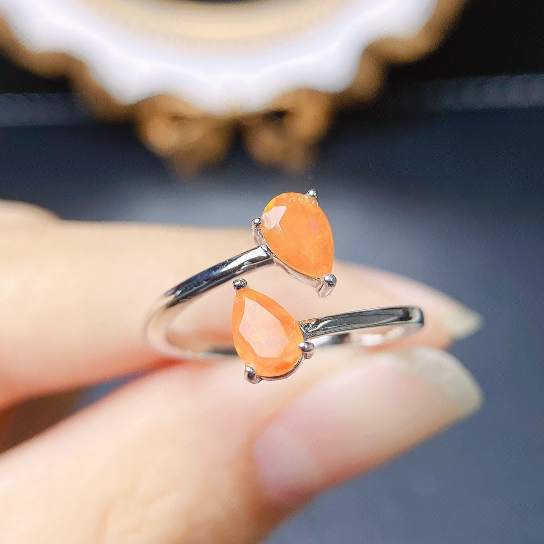 Natural Fire Opal Ring S925 silver set main stone 4*6 selling