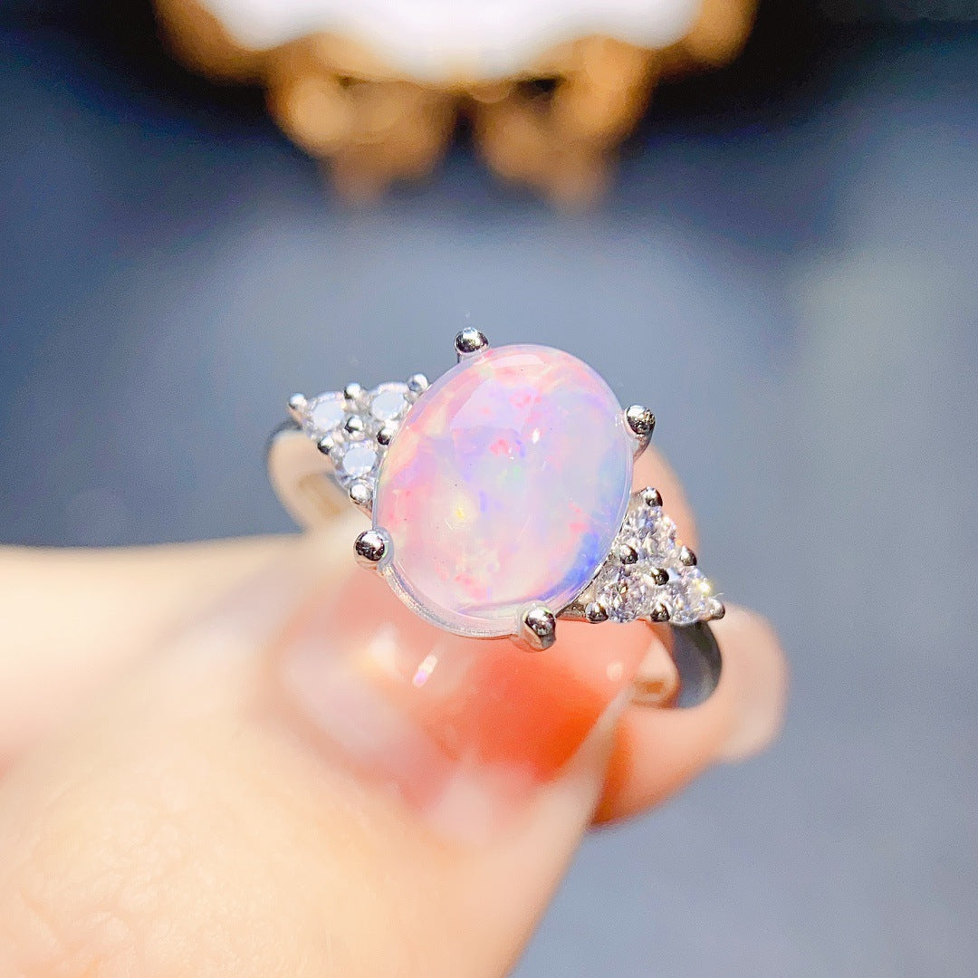 Natural white Opal Ring S925 silver set main stone 8*10 selling