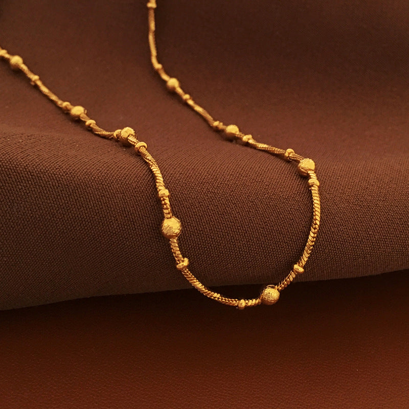 [DF] Collier de perles en chaîne en or véritable plaqué cuivre avec un style simple et à la mode, nouvelle personnalité de chaîne de cou, chaîne de collier de petite foule, femme