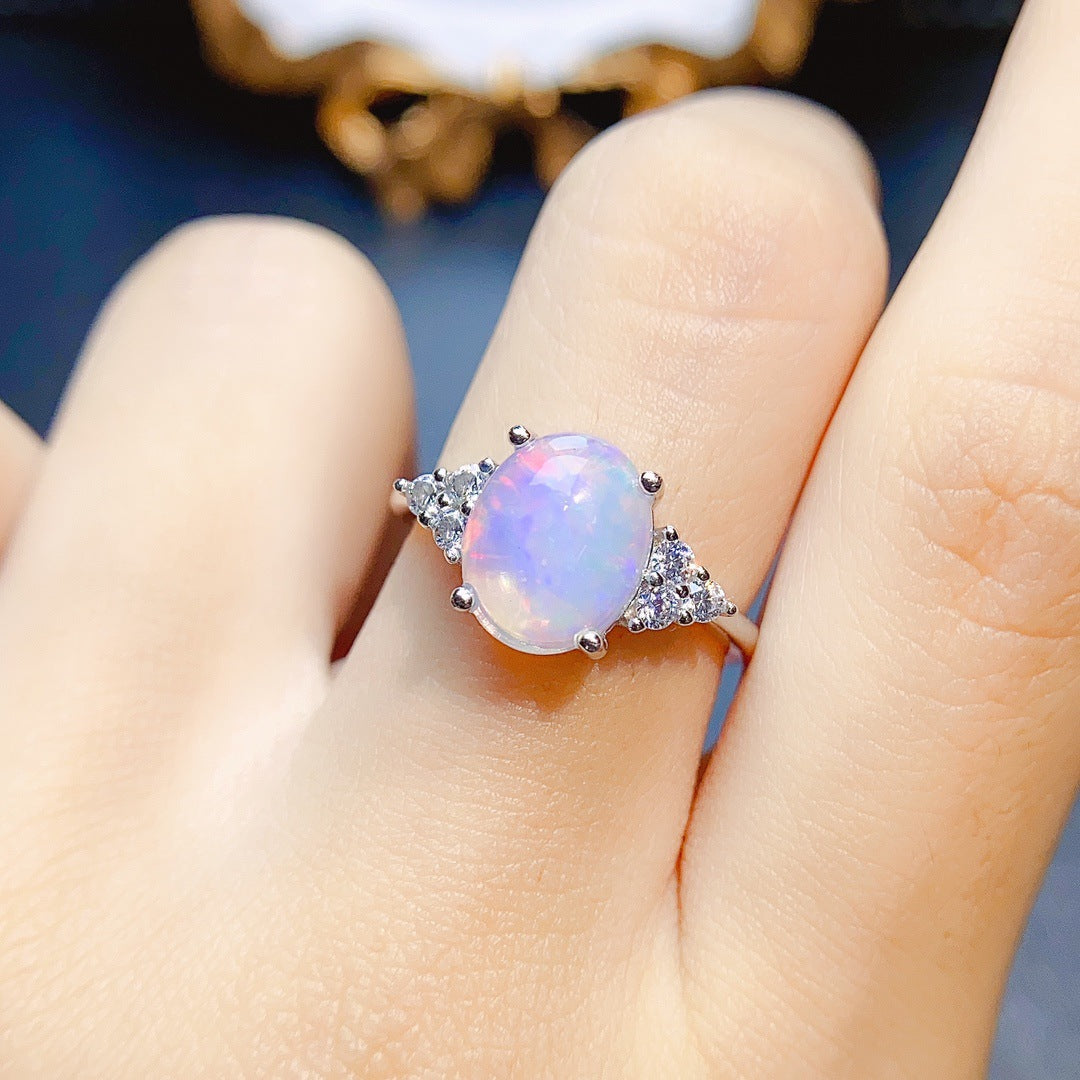 Natural white Opal Ring S925 silver set main stone 8*10 selling