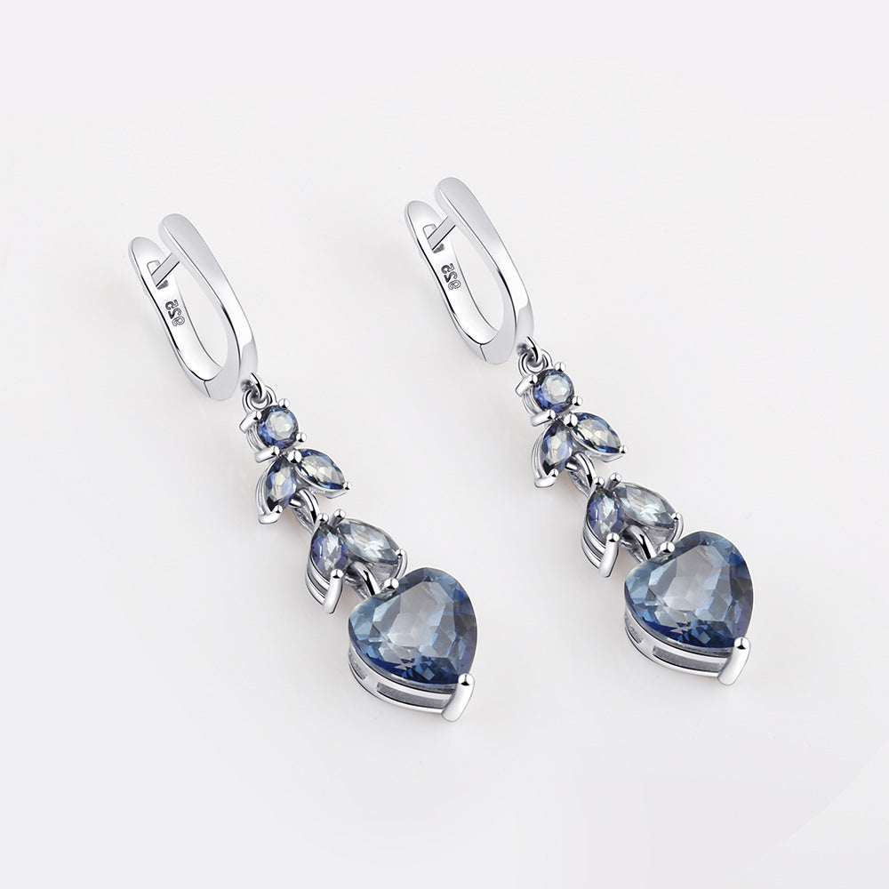 Pendientes de temperamento de lujo ligero con sentido del diseño de moda, pendientes de cristal de colores con incrustaciones de piedras preciosas de plata s925