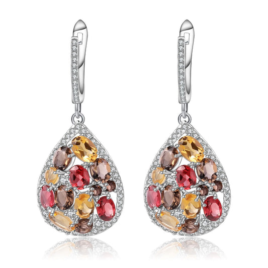 Natural Color Treasure Inlaid Earrings and Earrings s925 Pure Silver Colored Crystal Gemstone Earrings and Earrings