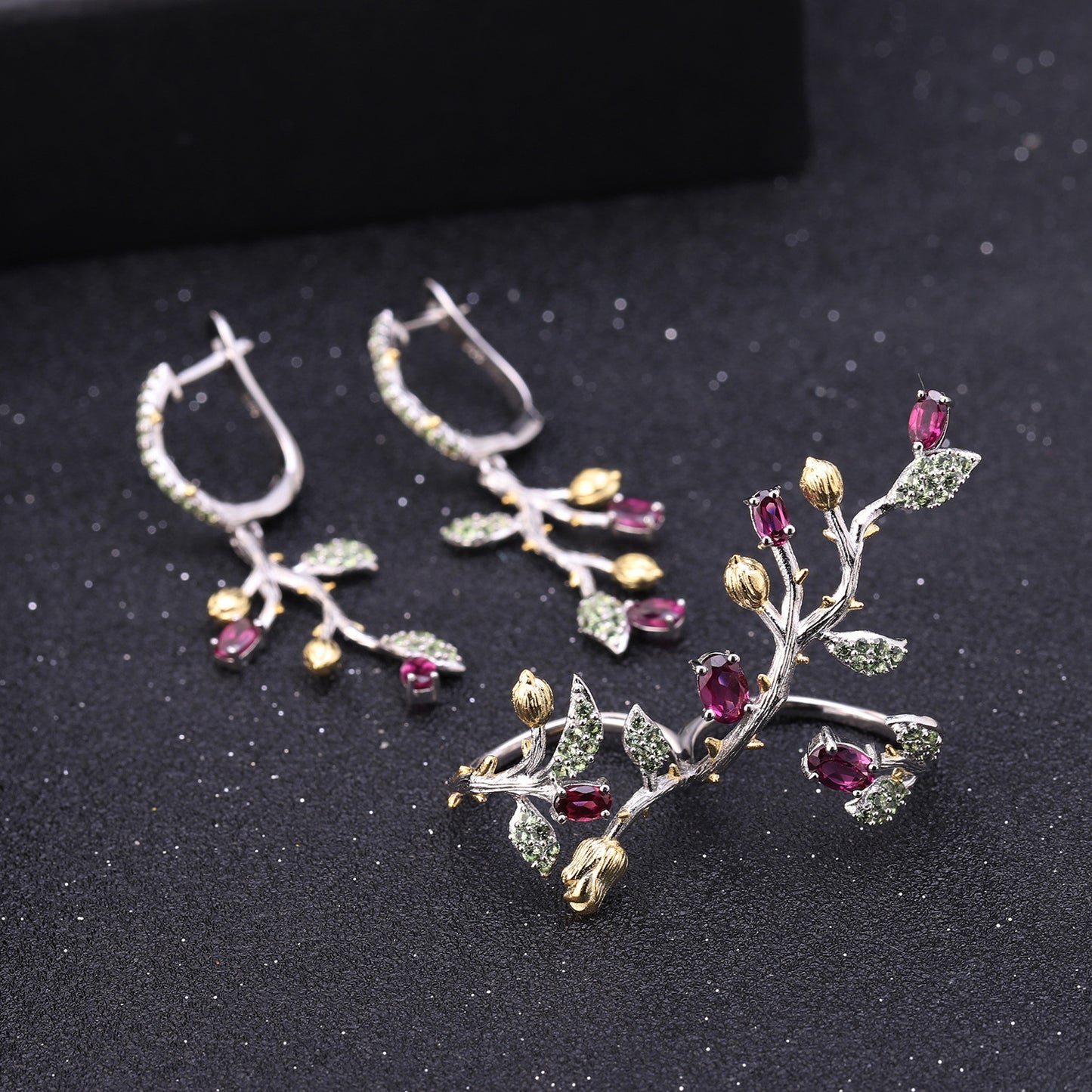 Boucles d'oreilles en argent 925 avec pierres précieuses de couleur naturelle