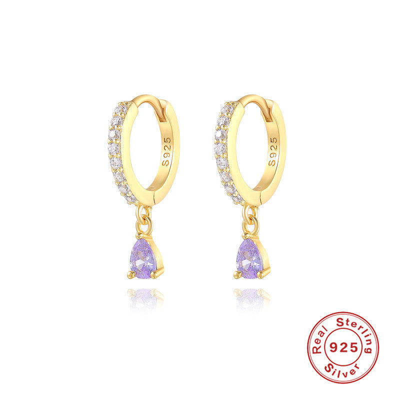 Pendientes colgantes de diamantes en plata de ley S925 con diamantes de colores elegantes