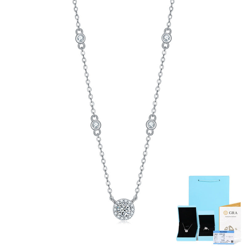 S925 Silver Necklace Moissanite Dot Star Pendant Fashion Clavicle Chain