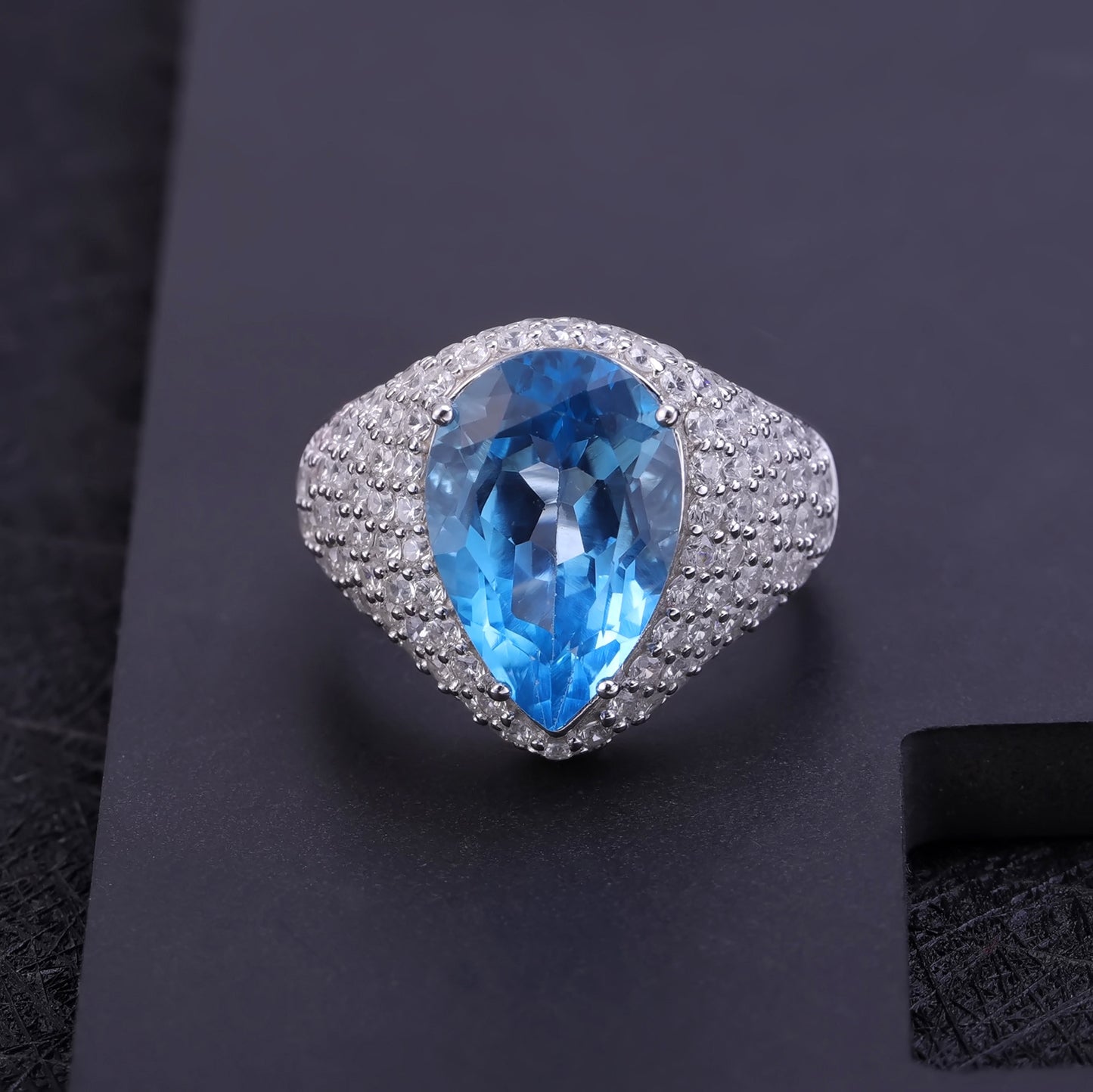 S925 Silver Pure Natural Topaz Ring Fashionable Luxury Personalized Design Group Set with Gemstone Ring