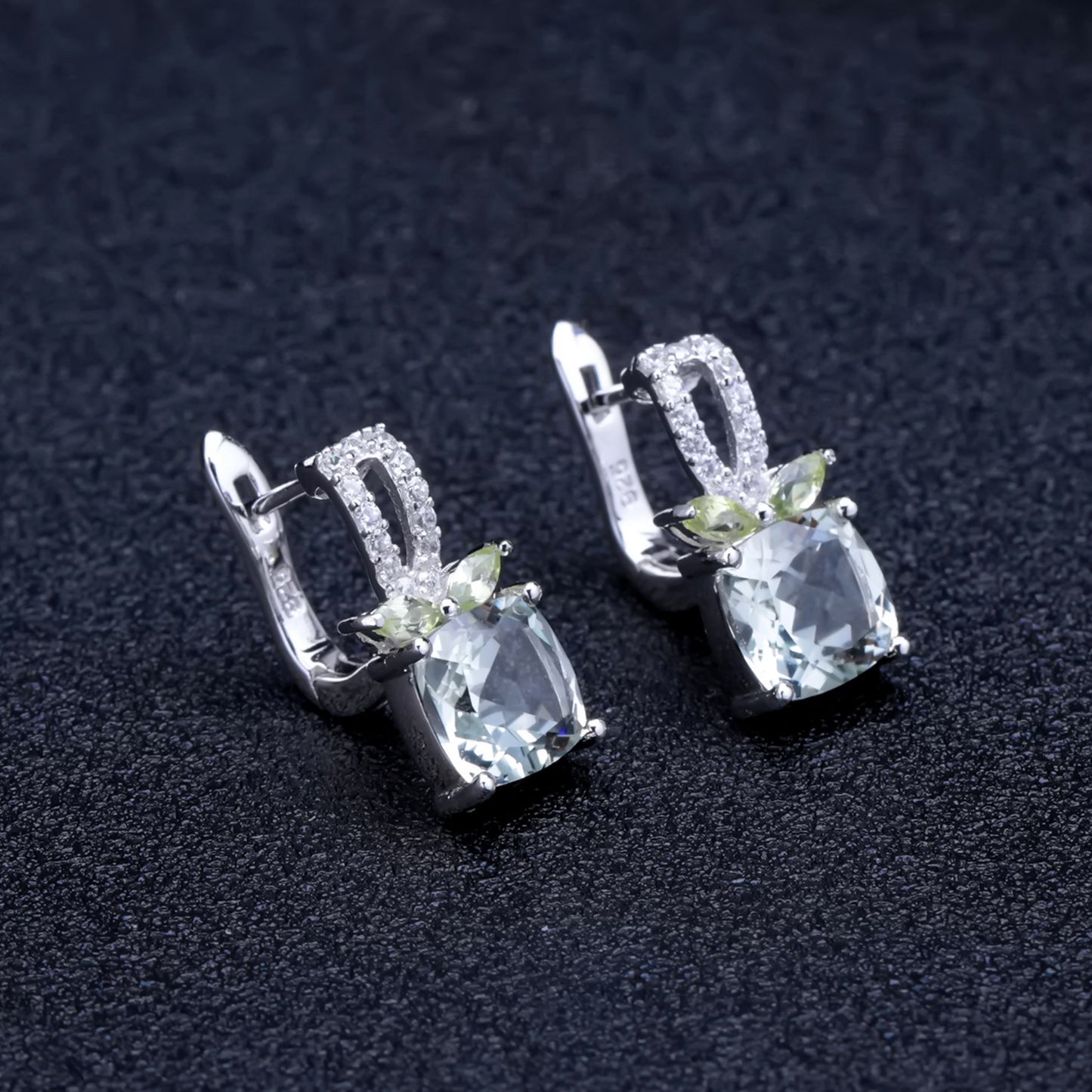 Boucles d'oreilles en améthyste verte naturelle, en argent s925 incrusté de pierres précieuses naturelles