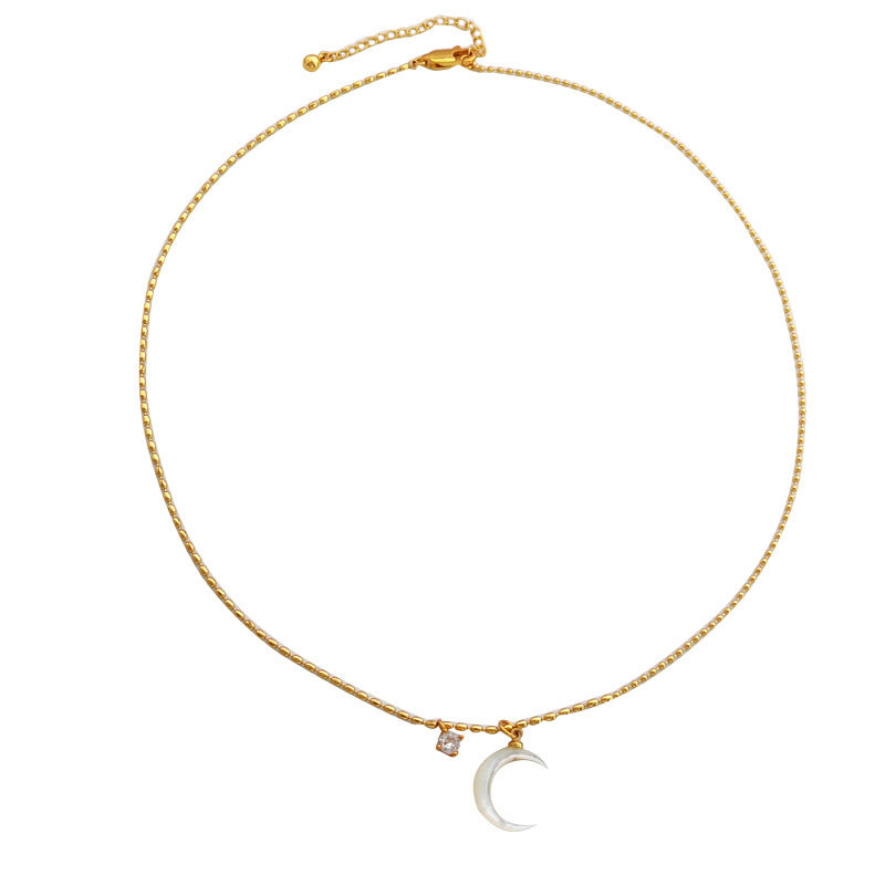 [DF]Copper plated real gold Korean simple moon design pendant necklace temperament niche trendy summer collarbone chain woman