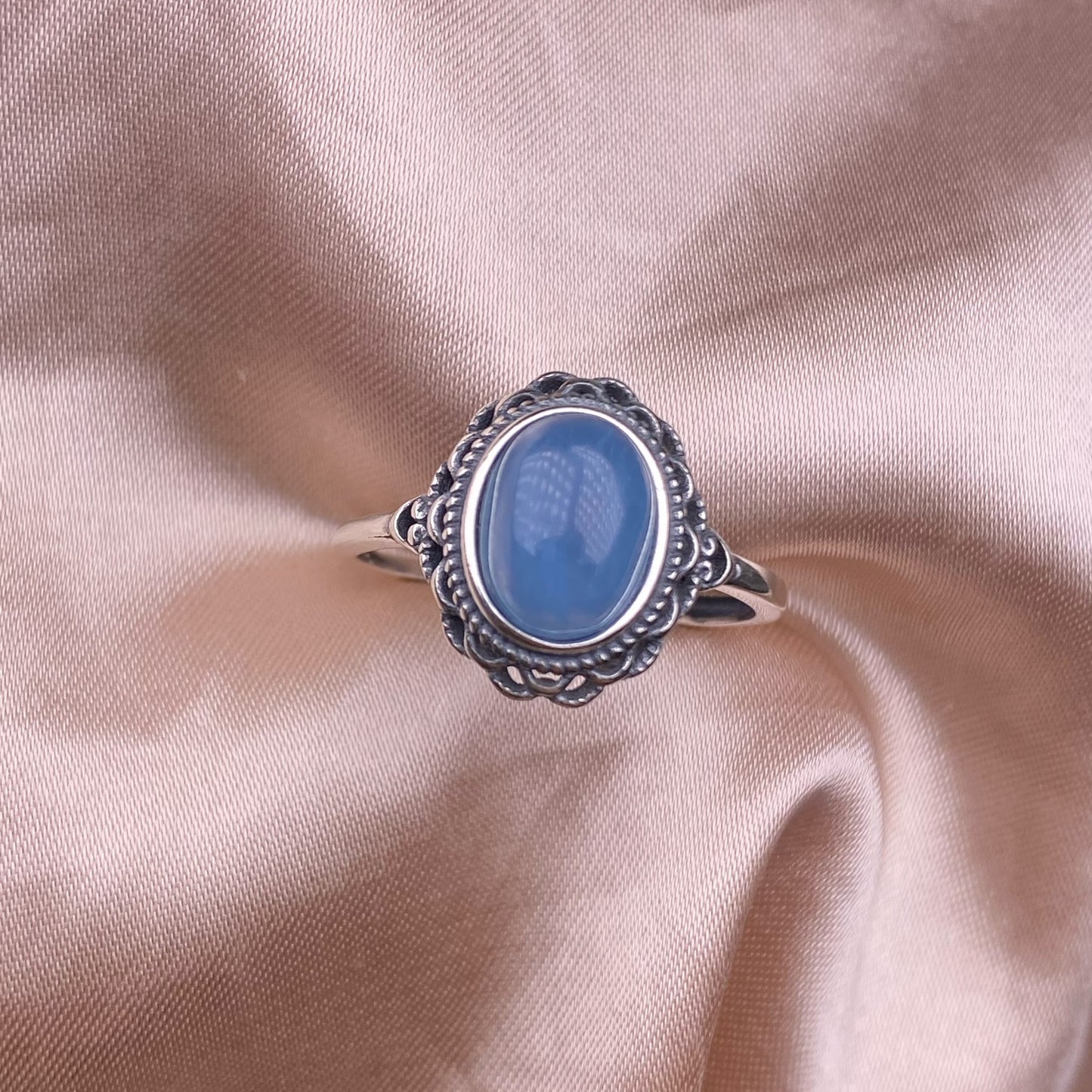 Anillo de aguamarina con incrustaciones de plata S925, adorno de mano de encaje delicado y desgastado vintage