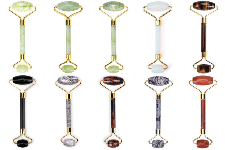 [DF] Rouleau de cristal de poudre de jade Rouleau de massage de cristal de poudre Rouleau de cristal de poudre à double tête Ensemble de rouleaux de jade