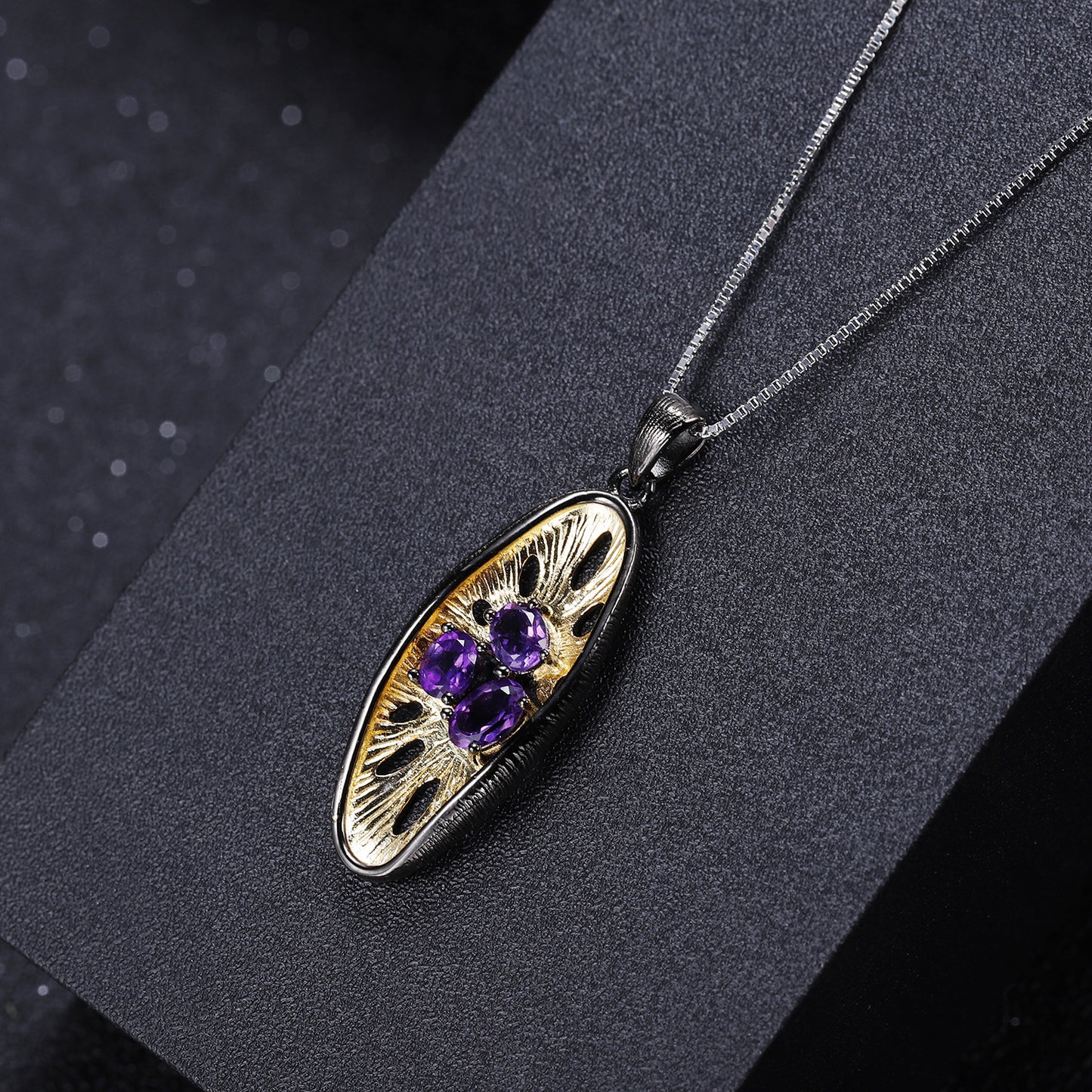 Designer gemstone pendant retro high sense 925 silver natural amethyst necklace pendant