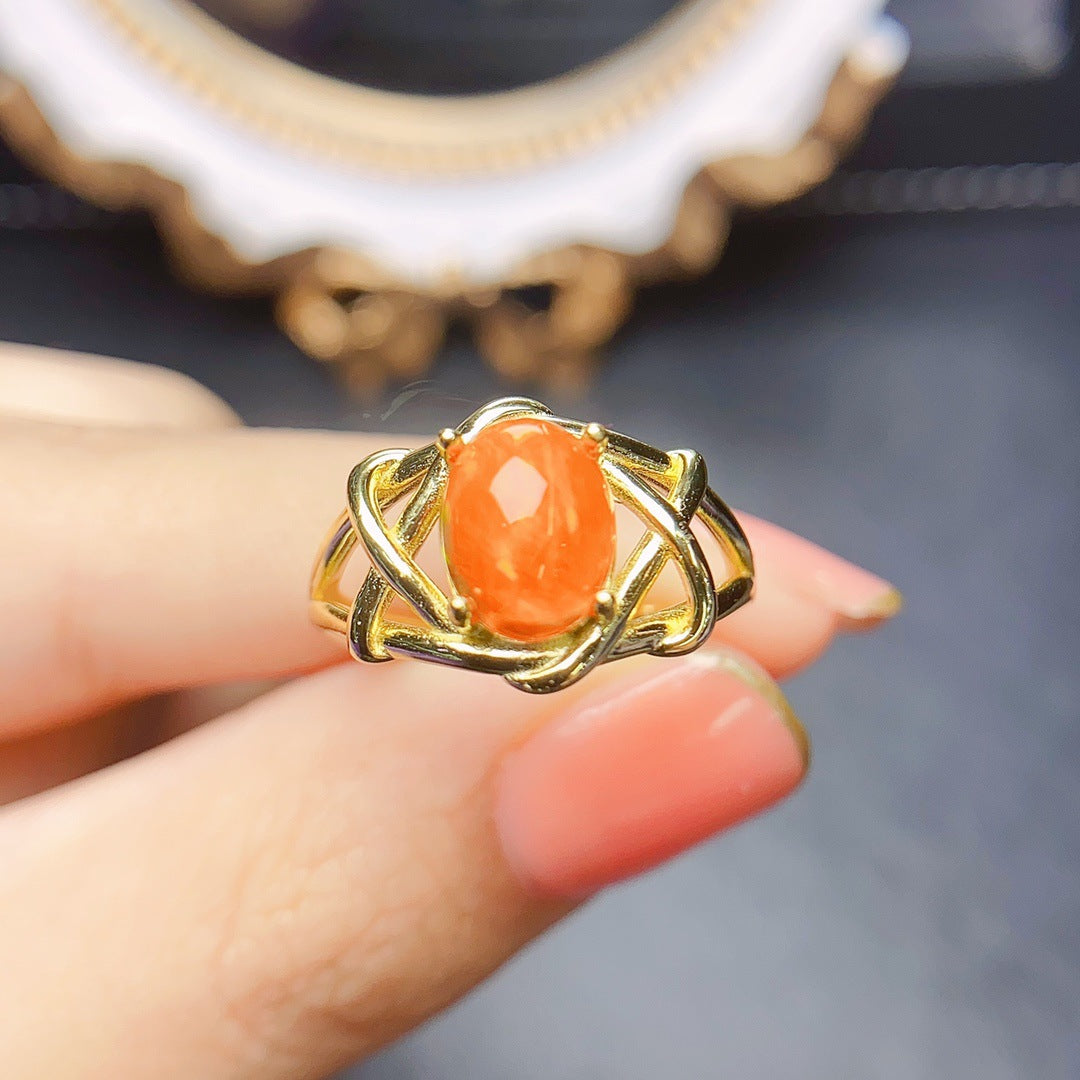 Natural Fire Opal Ring S925 silver set main stone 7*9 selling