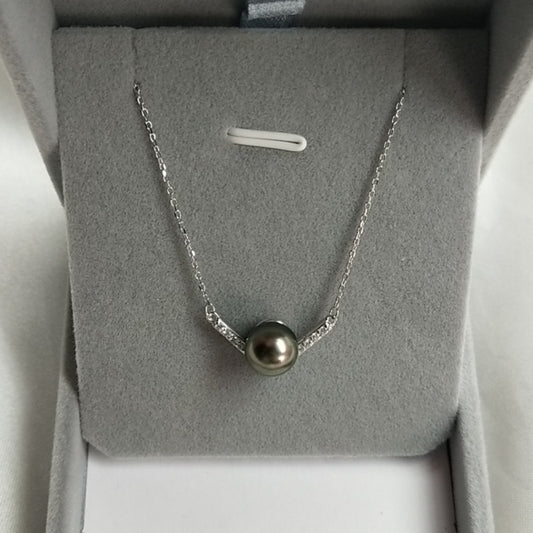 Ensemble chaîne en argent s925 de Tahiti, collier de perles noires d'eau de mer de haute qualité, pendentif en forme de V