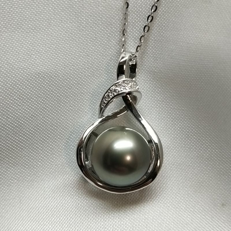 Pendentif en argent s925, perle de mer de 10mm, perle noire, envoyer amant, envoyer mère