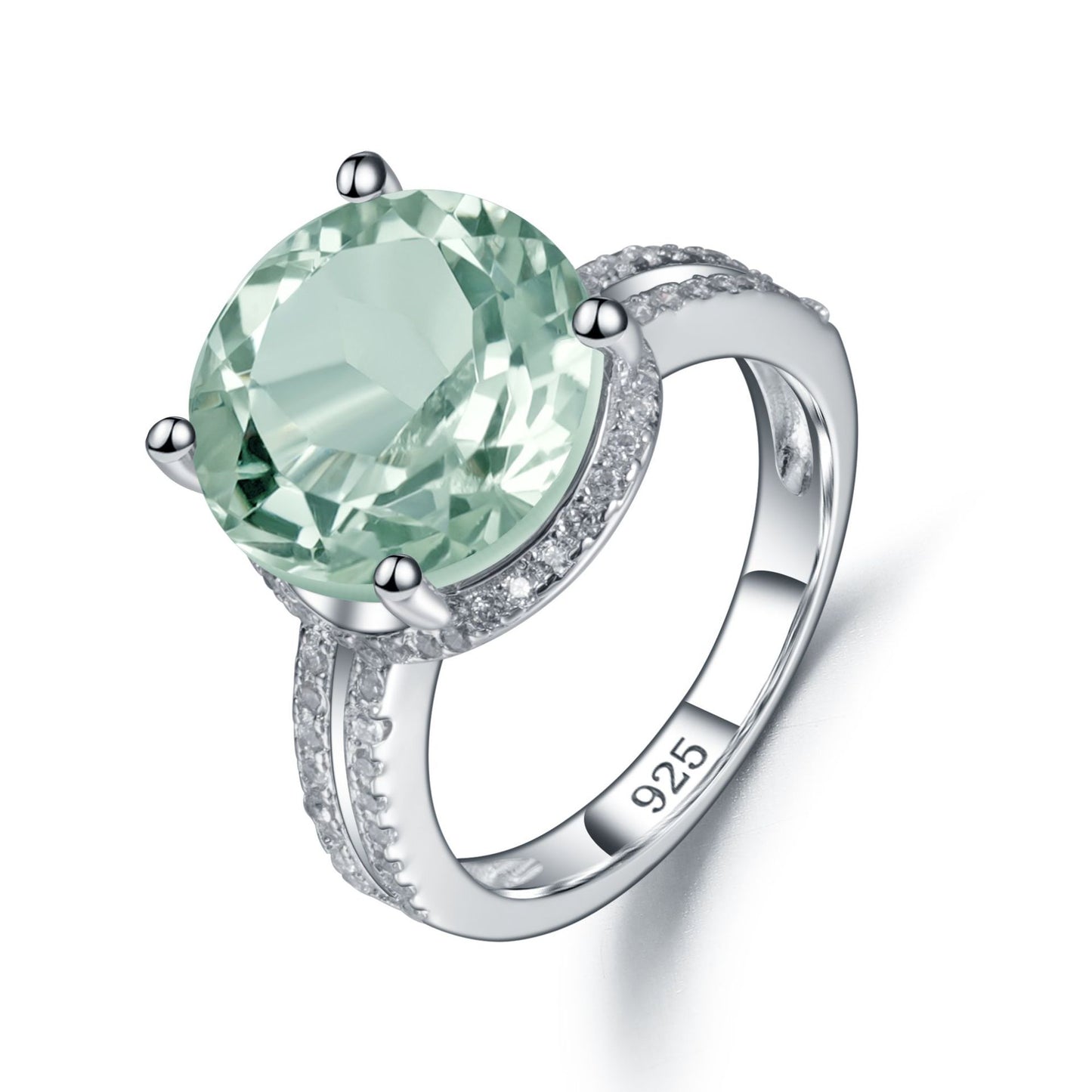 S925 sterling silver natural green amethyst ring with a sense of luxury, fashionable temperament, luxurious inlay of natural color treasure ring