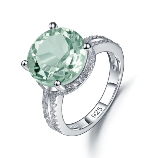 Bague en améthyste verte naturelle en argent sterling S925 avec un sens du luxe, un tempérament à la mode, une incrustation luxueuse d'une bague au trésor de couleur naturelle