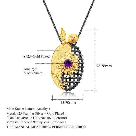 Italian craft designer pendant is a 925 silver natural amethyst necklace pendant