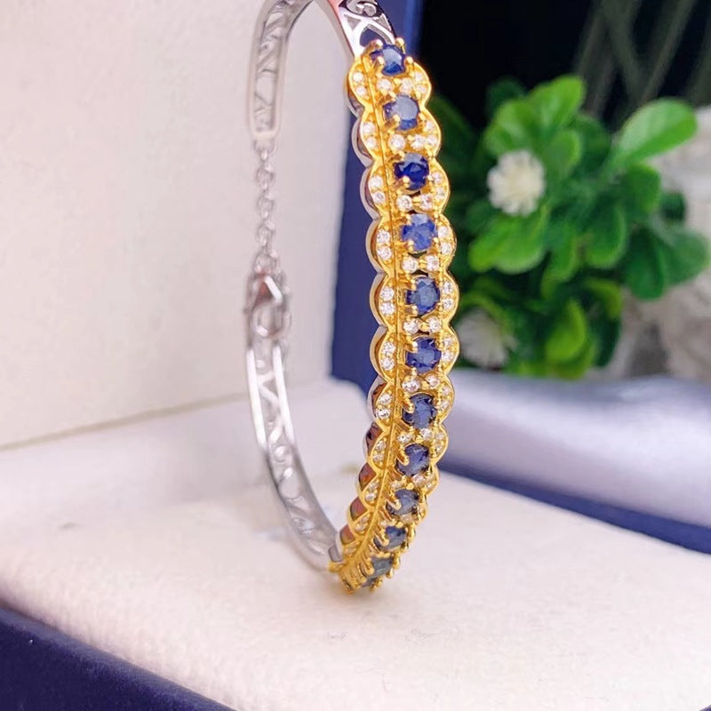 Natural sapphire bracelet set with S925 silver bracelet for women