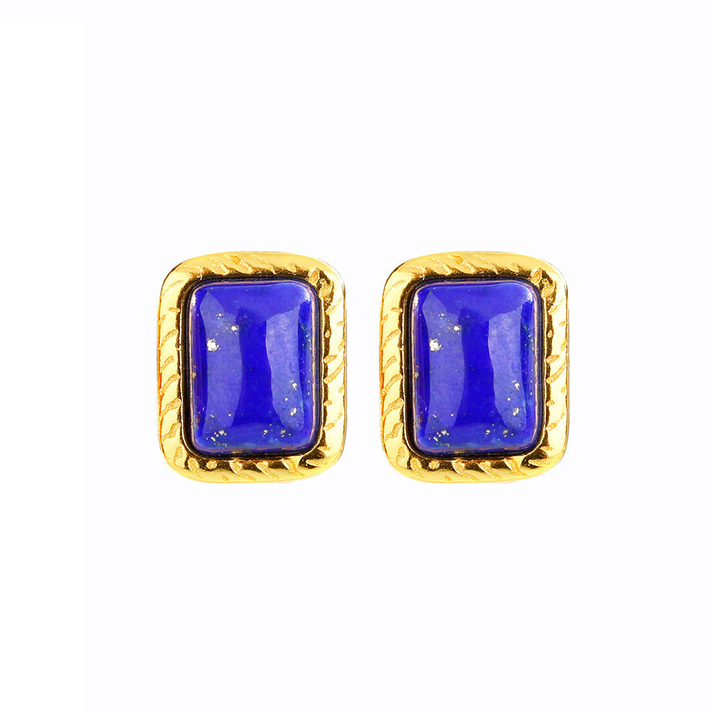 S925 silver-plated inlaid lapis lazuli south red agate square niche simple sterling silver female earrings