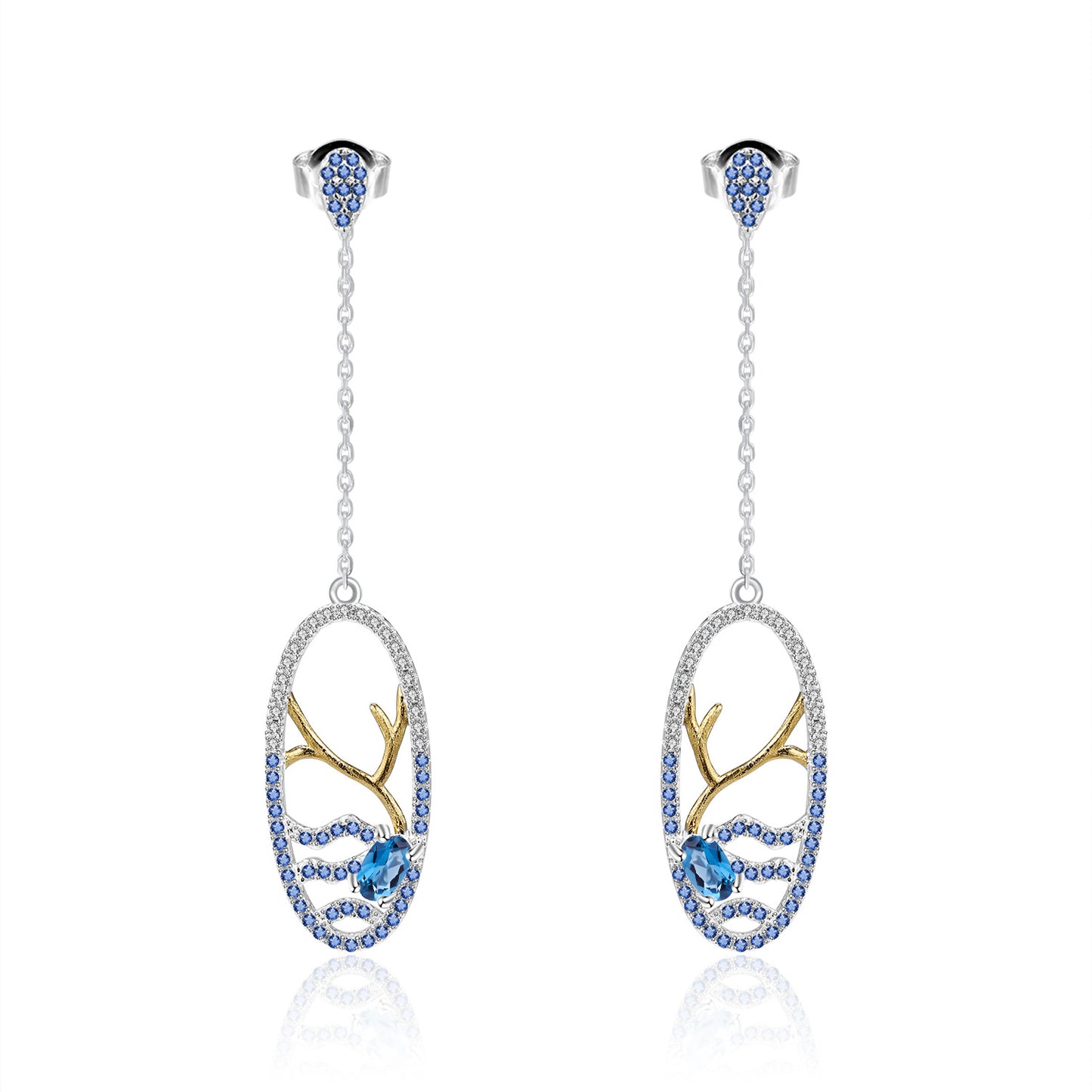 Boucles d'oreilles longues en pierres précieuses haut de gamme de créateur Boucles d'oreilles en argent 925 avec topaze naturelle