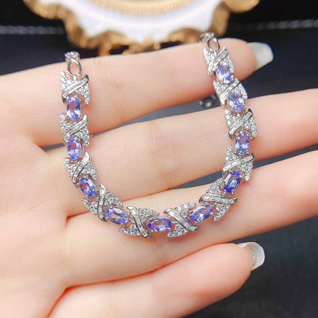 Natural Tanzanite bracelet S925 silver inlaid main stone