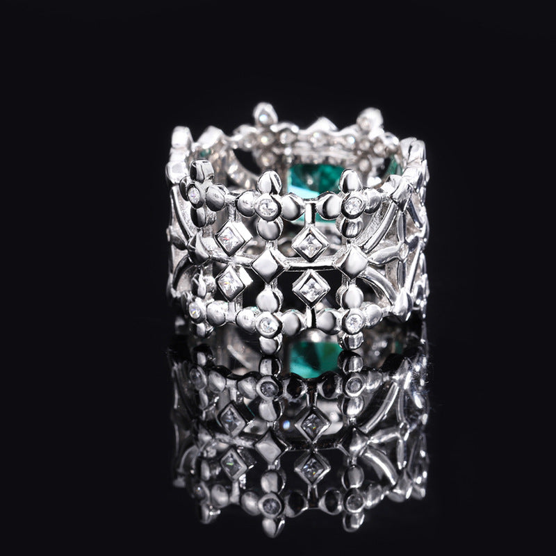 S925 Full body Silver High Carbon Diamond Hollow Diamond Set Women's Ring Main Stone 8 * 8