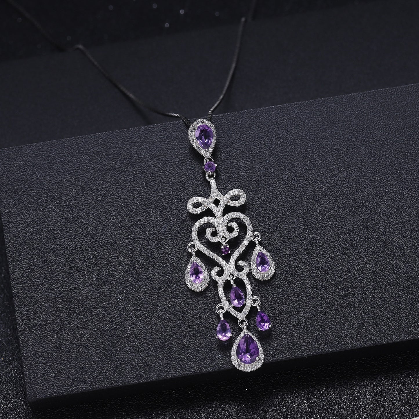 Designer Luxury Gemstone Pendant s925 Silver Natural Amethyst Necklace Pendant