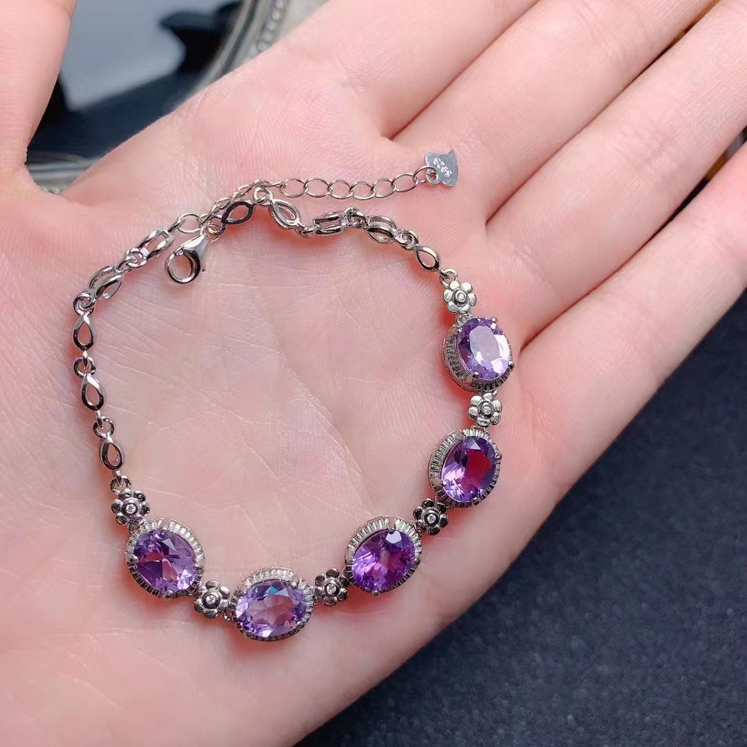 Natural Amethyst 925 Silver Inlaid Vintage bracelet Color Pogran Amethyst 925 Silver inlaid vintage bracelet