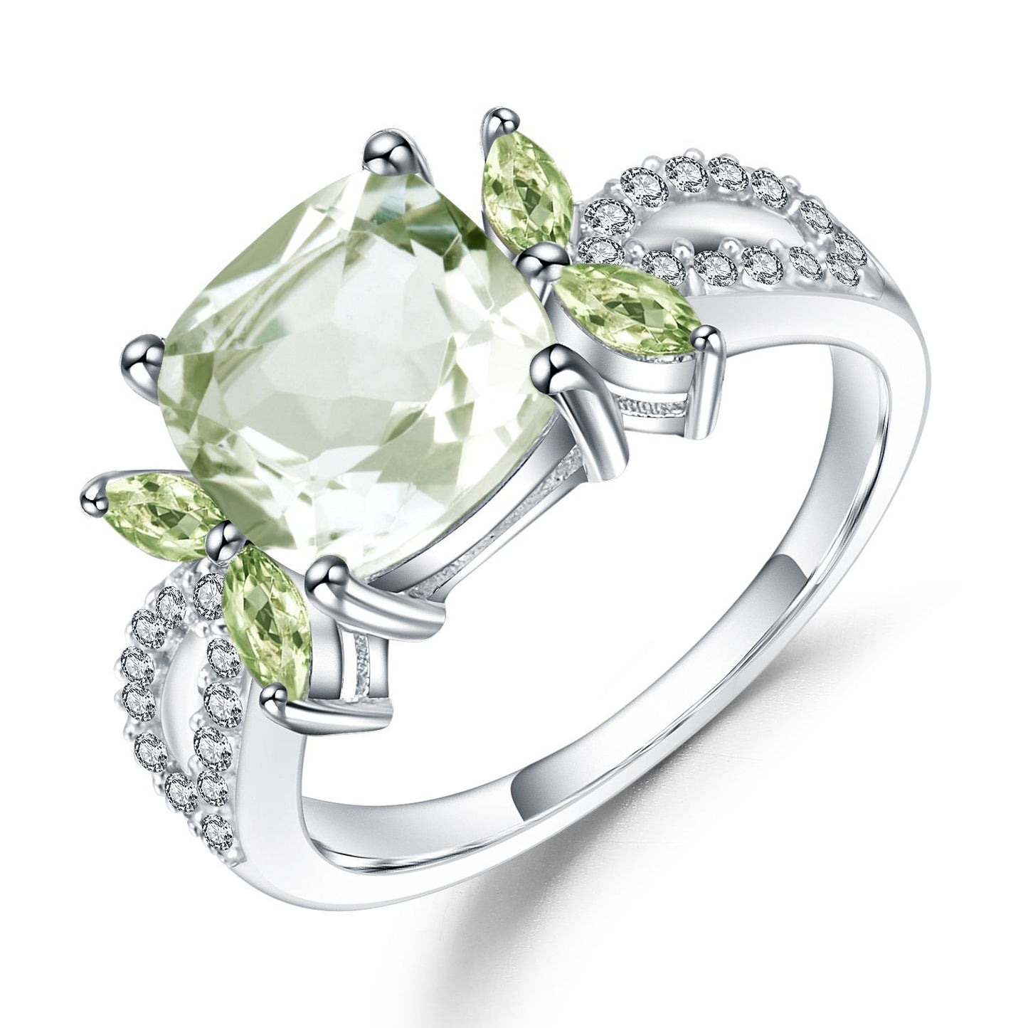 Natural Green Amethyst Ring S925 sterling silver set with natural gemstones