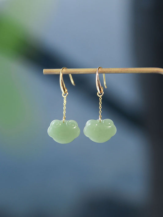 Boucles d'oreilles en jade hétien naturel, boucles d'oreilles Ruyi Xiangyun