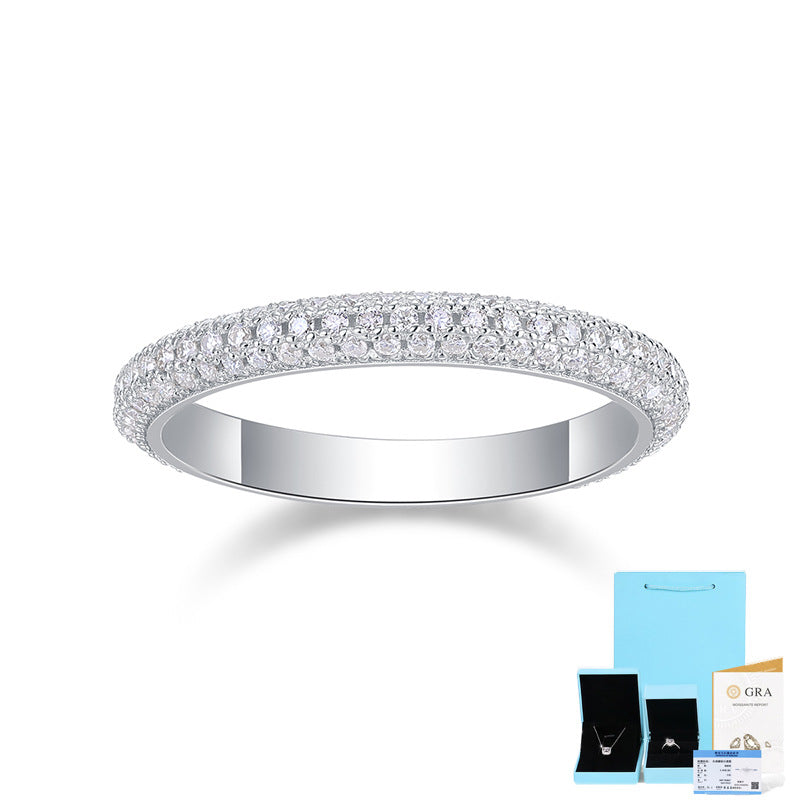 S925 Silver Ring Mosang Stone Hao Set Closed Ring