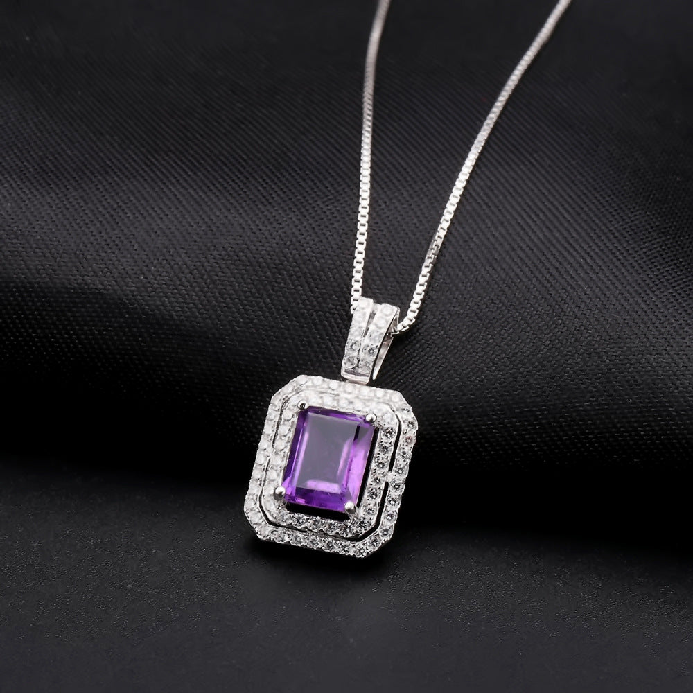 Luxurious natural stone Topaz silver pendant inlaid with 925 silver crystal necklace pendant