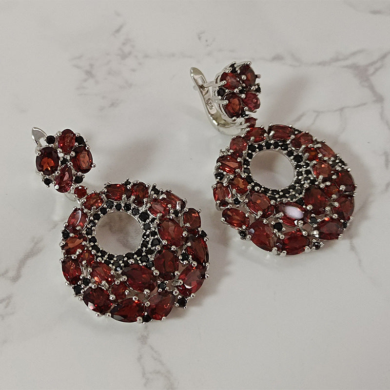 Natural Garnet Earrings and Earrings s925 Silver Inlaid Natural Colorful Treasure Earrings