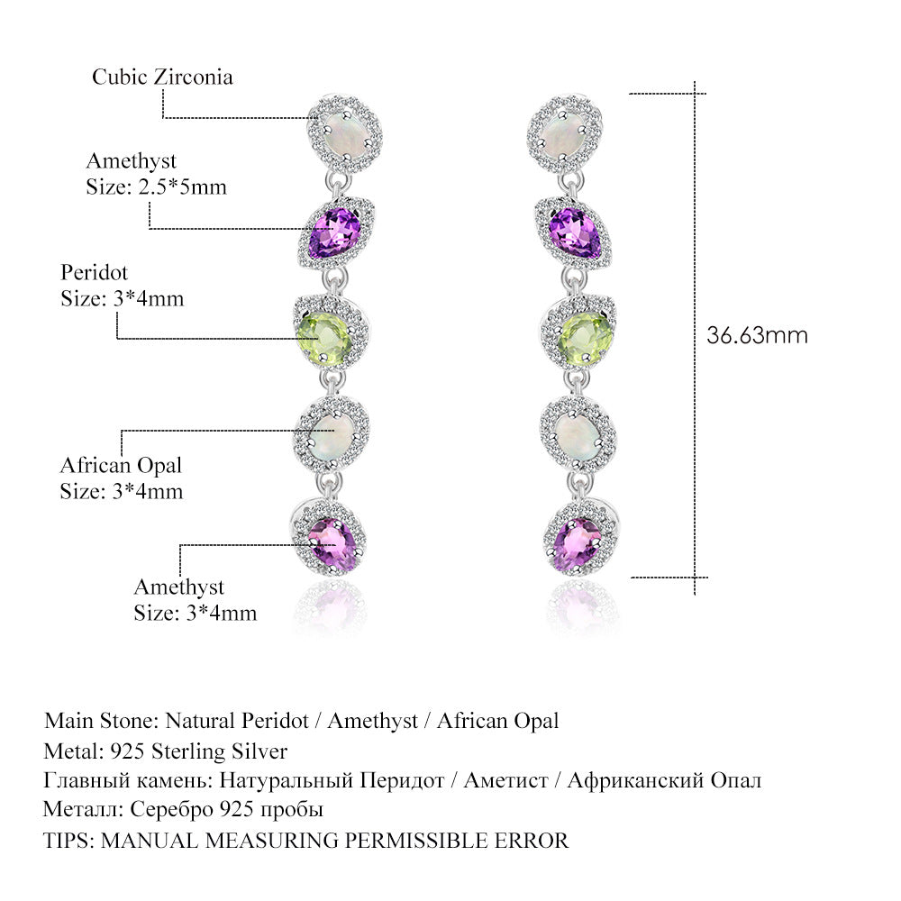 Natural Gemstone Earrings s925 Silver Inlaid Colorful Treasure Earrings Earrings