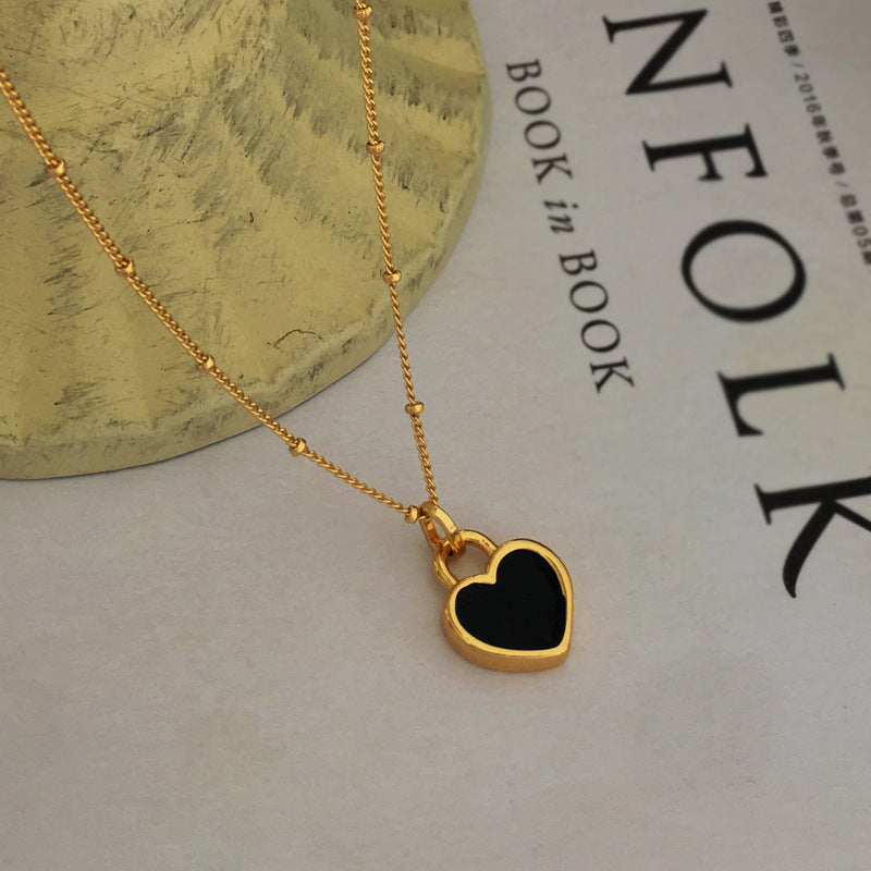 [DF]Copper Plated True Gold South Korea East Gate Simple Black and White Double sided Love Necklace INS Style Sweet Cool Temperament Collar Chain