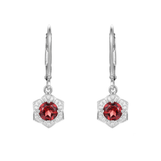 Garnet gemstone earrings s925 silver inlaid with natural gemstone earrings