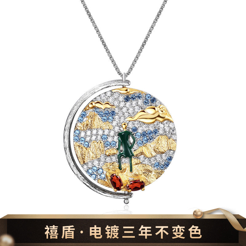 S925 silver inlaid colorful necklace pendant