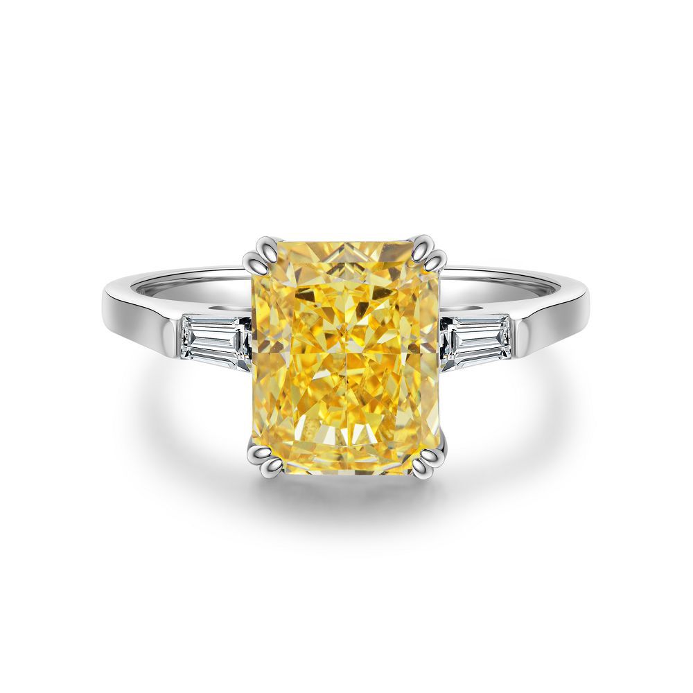 S925 Pure Silver Yellow Diamond Ring Women's Ice Flower 8A Zircon Ring Wedding Ring