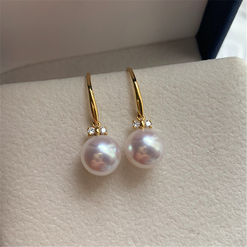 [DF]Elegant Long Silver Akoya Pearl Dangle Earrings - 7-10mm