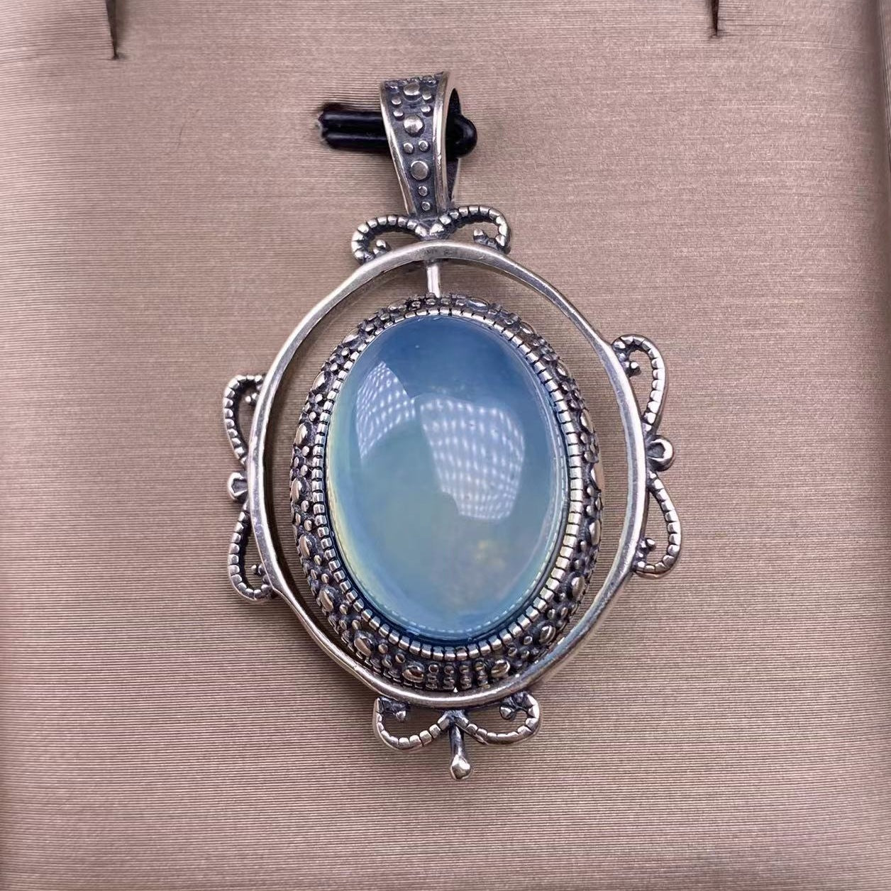 Aquamarine pendant s925 silver inlaid vintage distressed aquamarine accessory