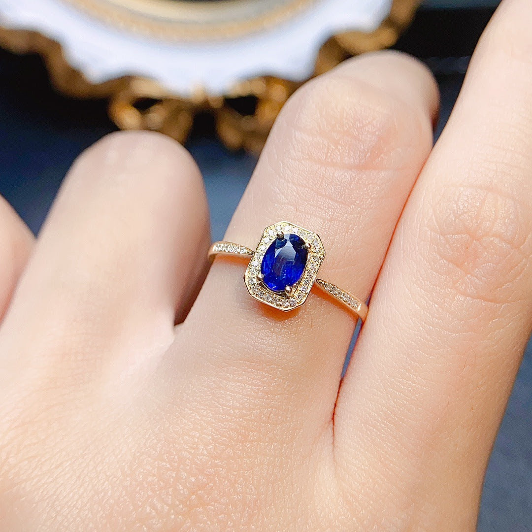 Natural sapphire ring 18k gold set main stone 4*6 selling