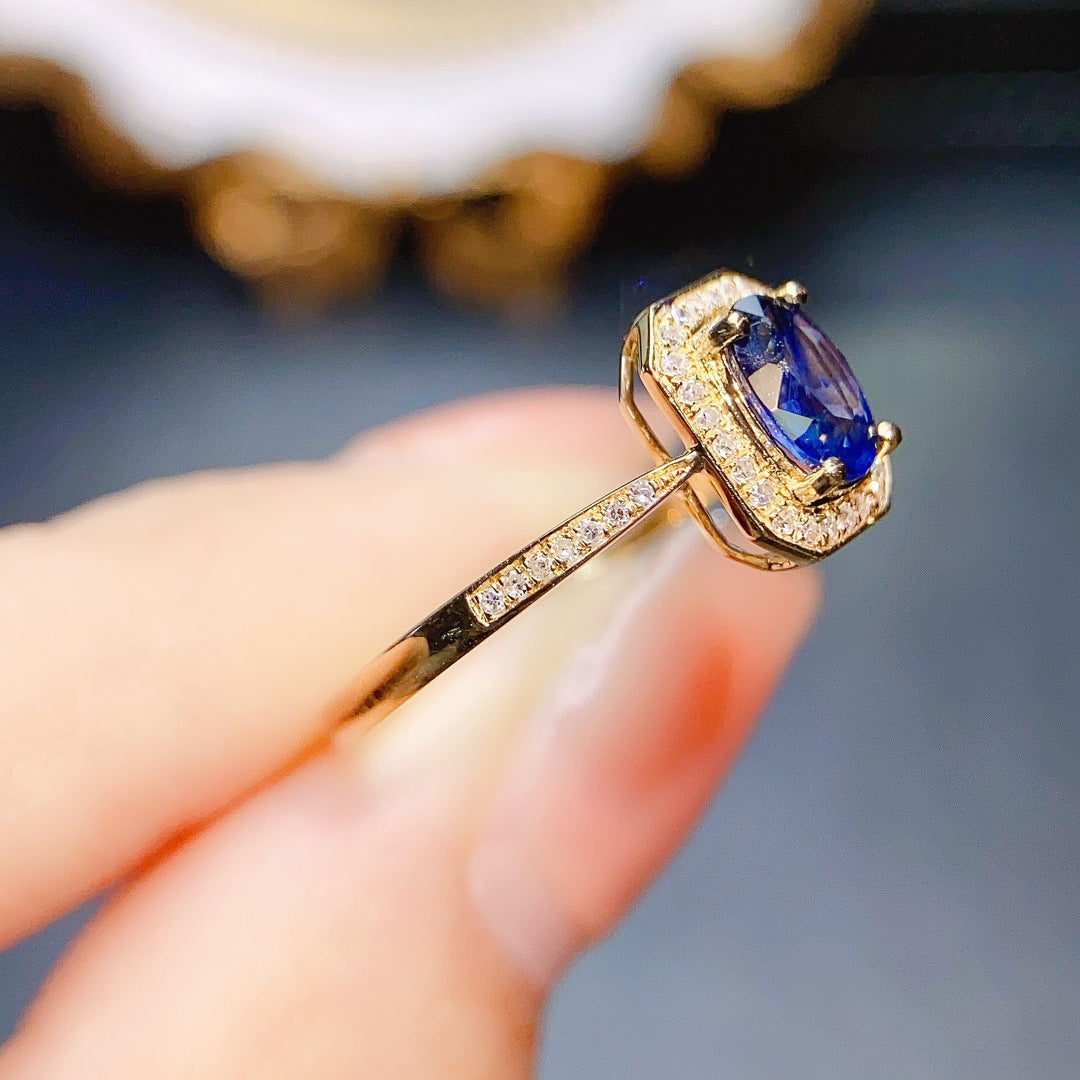 Natural sapphire ring 18k gold set main stone 4*6 selling