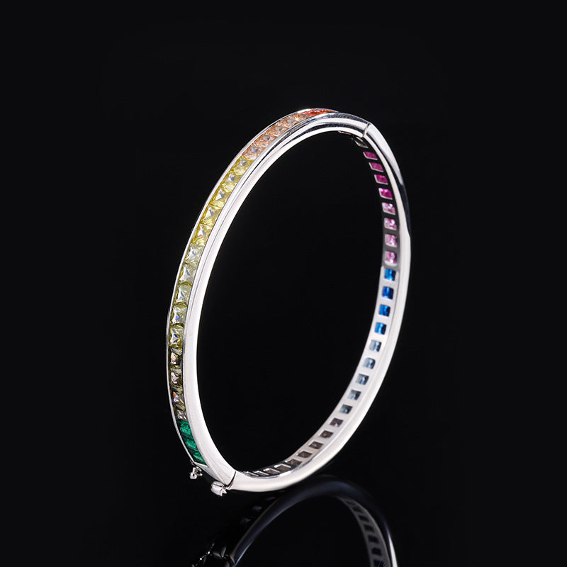 S925 all-over silver imitation colored gemstone retro gradient bracelet temperament light luxury jewelry bracelet