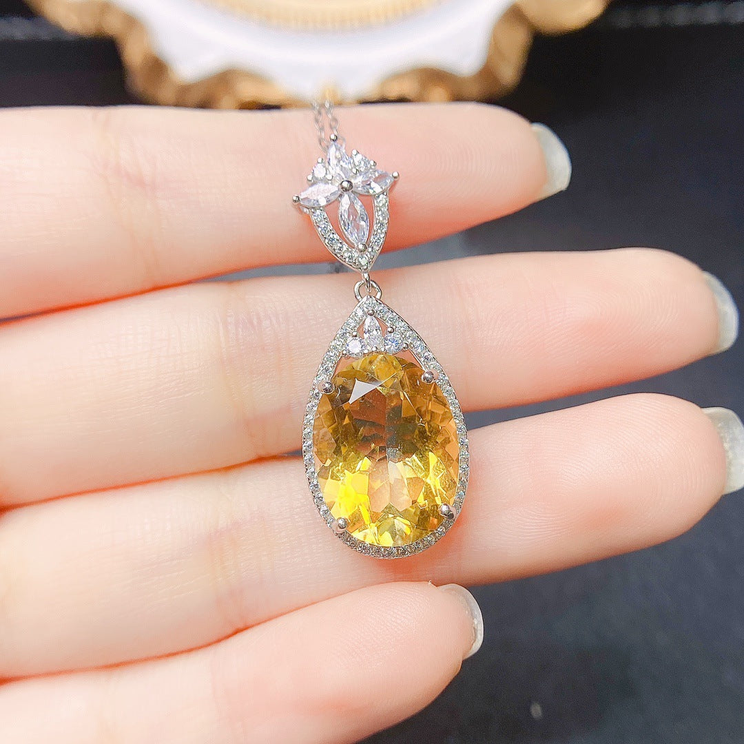 Pendentif citrine naturelle explosive, ensemble en argent S925, pierre centrale 12*16, offre spéciale