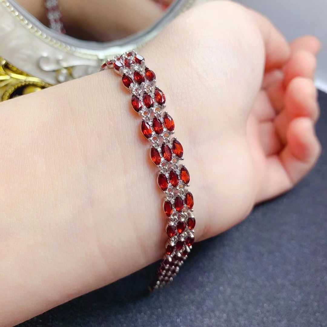 [DF] Bracelet luxueux en grenat du Mozambique - Argent S925 avec grenat almandin rouge naturel