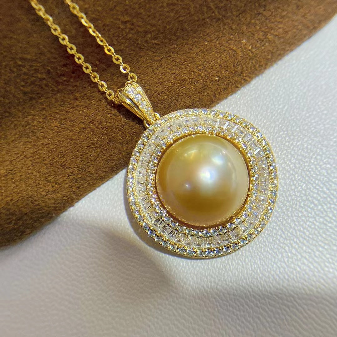 High quality Nanyang Gold Pearl Pendant S925 Silver delicate 11-12mm round gold Sea Pearl pendant