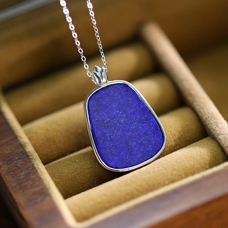 S925 Silver inlaid Lapis lazuli Joker Klein Blue Necklace