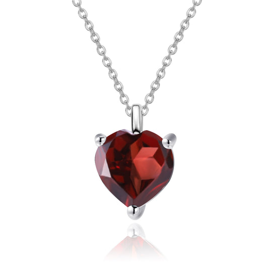 Natural garnet love pendant with collarbone chain s925 silver inlaid gemstone necklace pendant